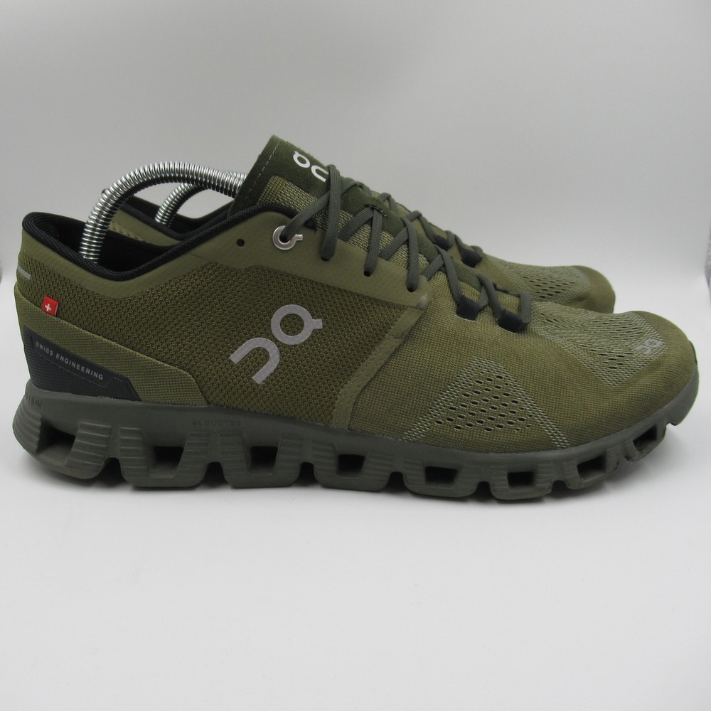 On Running Cloud X Mens 10.5 Olive Green Swiss Engineering Shoes 40.99242